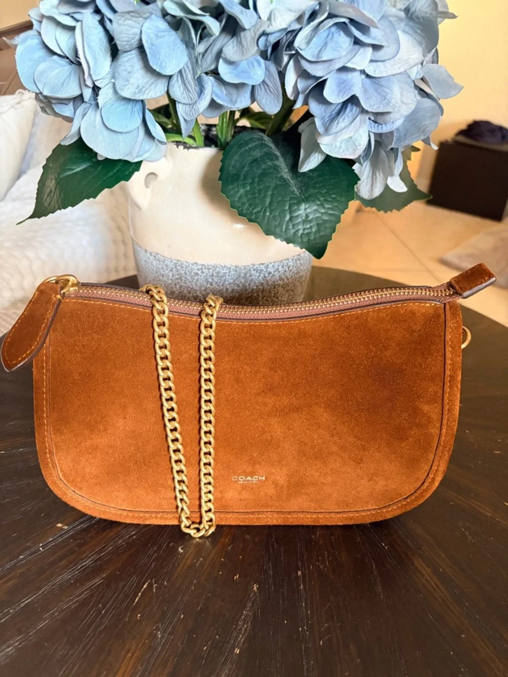 Coach Waverly Suede Shoulder Bag with Gold Chain - Picture 2 of 4